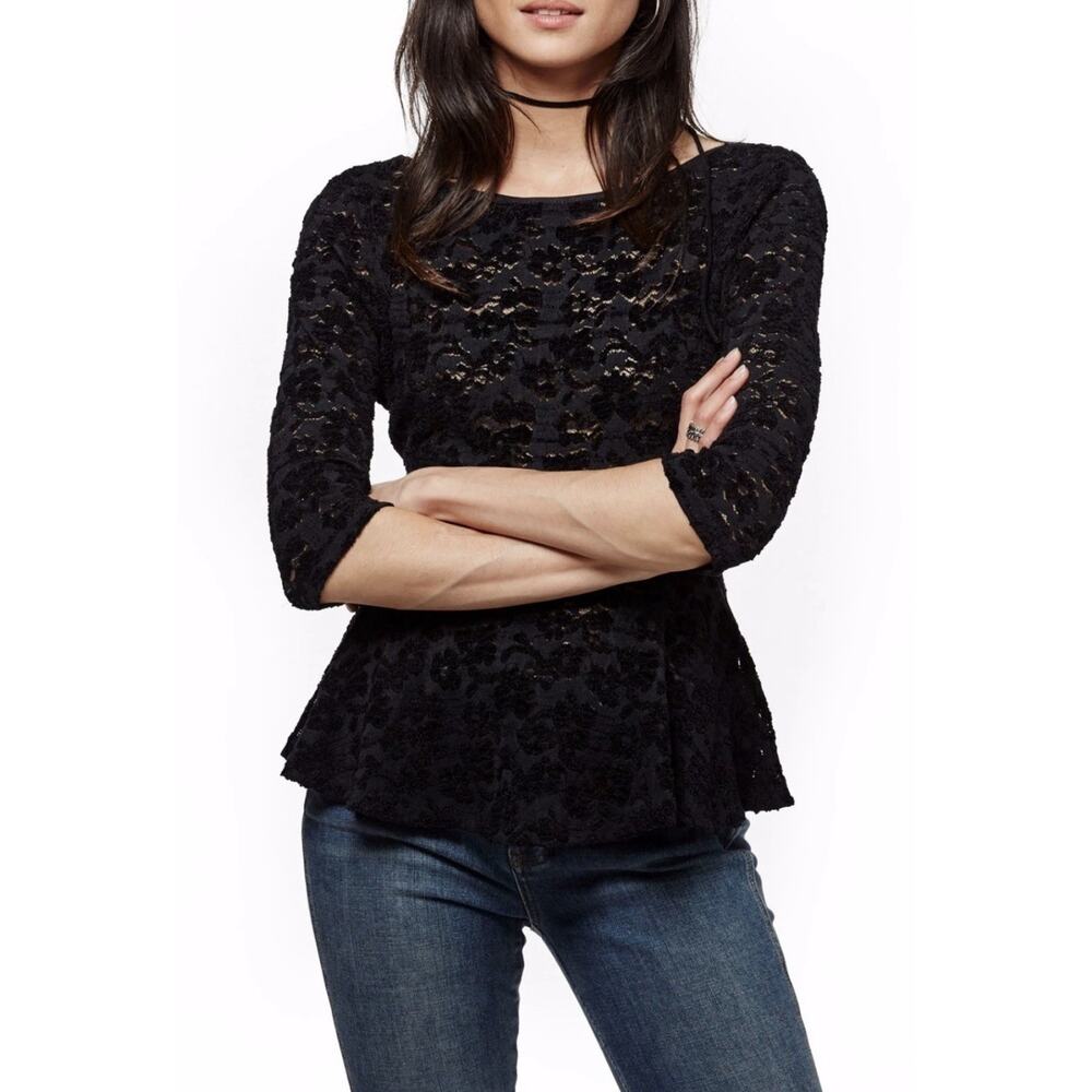 Free People Second‎ Chance Black Lace Peplum Blouse Boho Whimsigoth Dark Romance